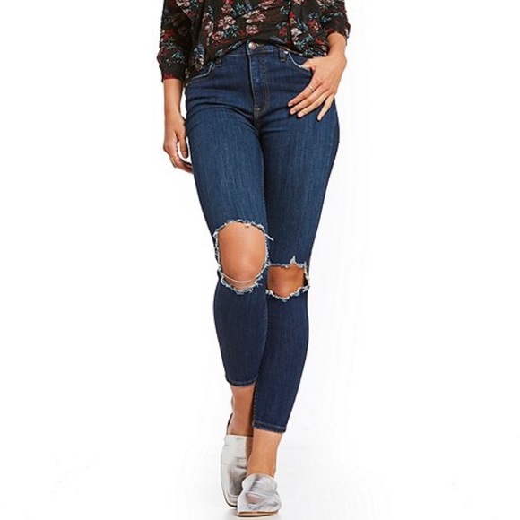 Free People | Busted Knee Dark Wash Jeans - Picture 1 of 8